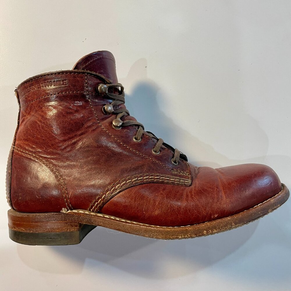 RARE Wolverine 1000 Mile Plain Toe Leather Boots Liberty Arts Size 6 Dark Red